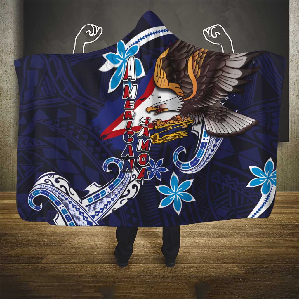 American Samoa Flag Day Hooded Blanket Bald Eagle with Uatogi and Fue - Polynesian and Floral Tribal Tattoo LT03 - Polynesian Pride