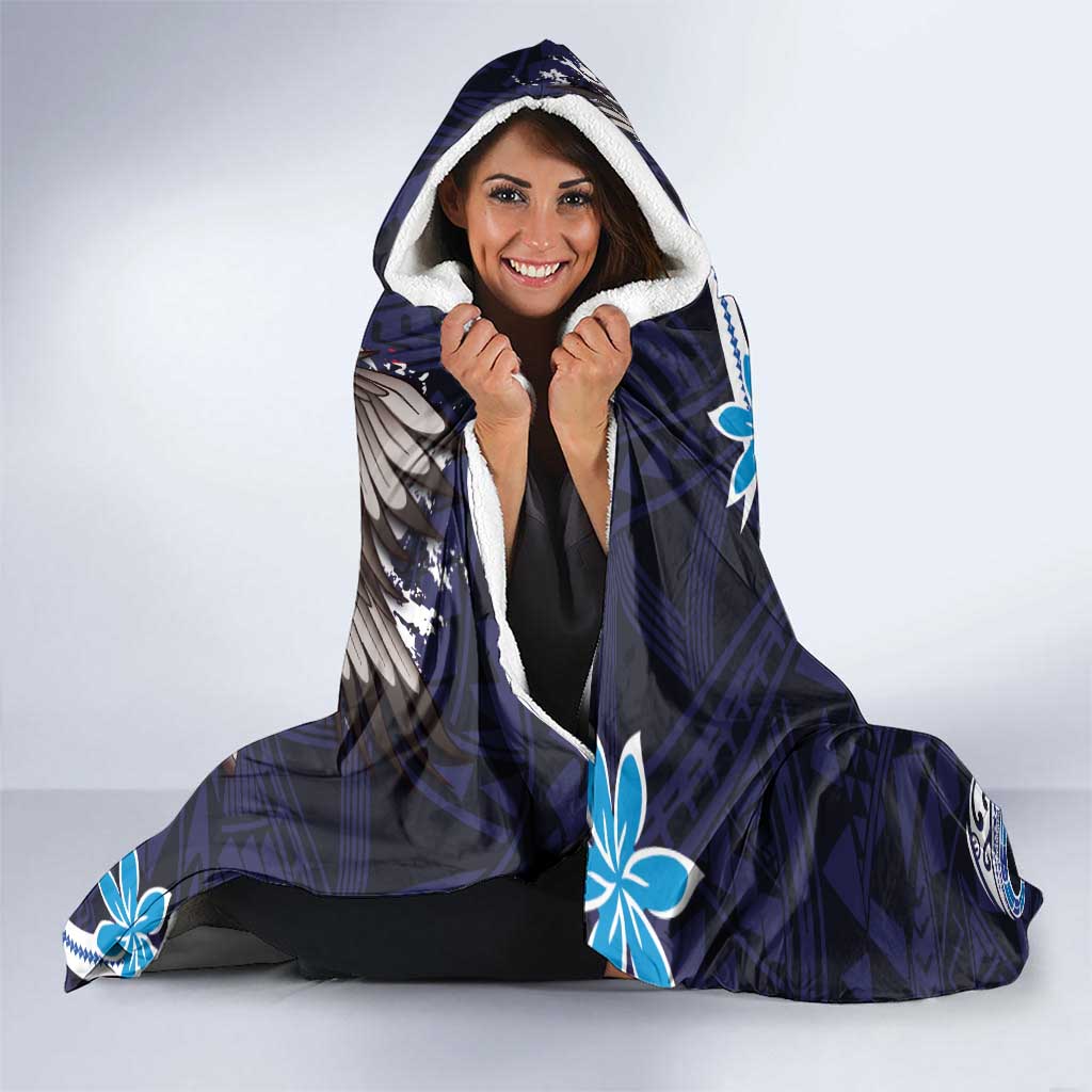 American Samoa Flag Day Hooded Blanket Bald Eagle with Uatogi and Fue - Polynesian and Floral Tribal Tattoo LT03 - Polynesian Pride