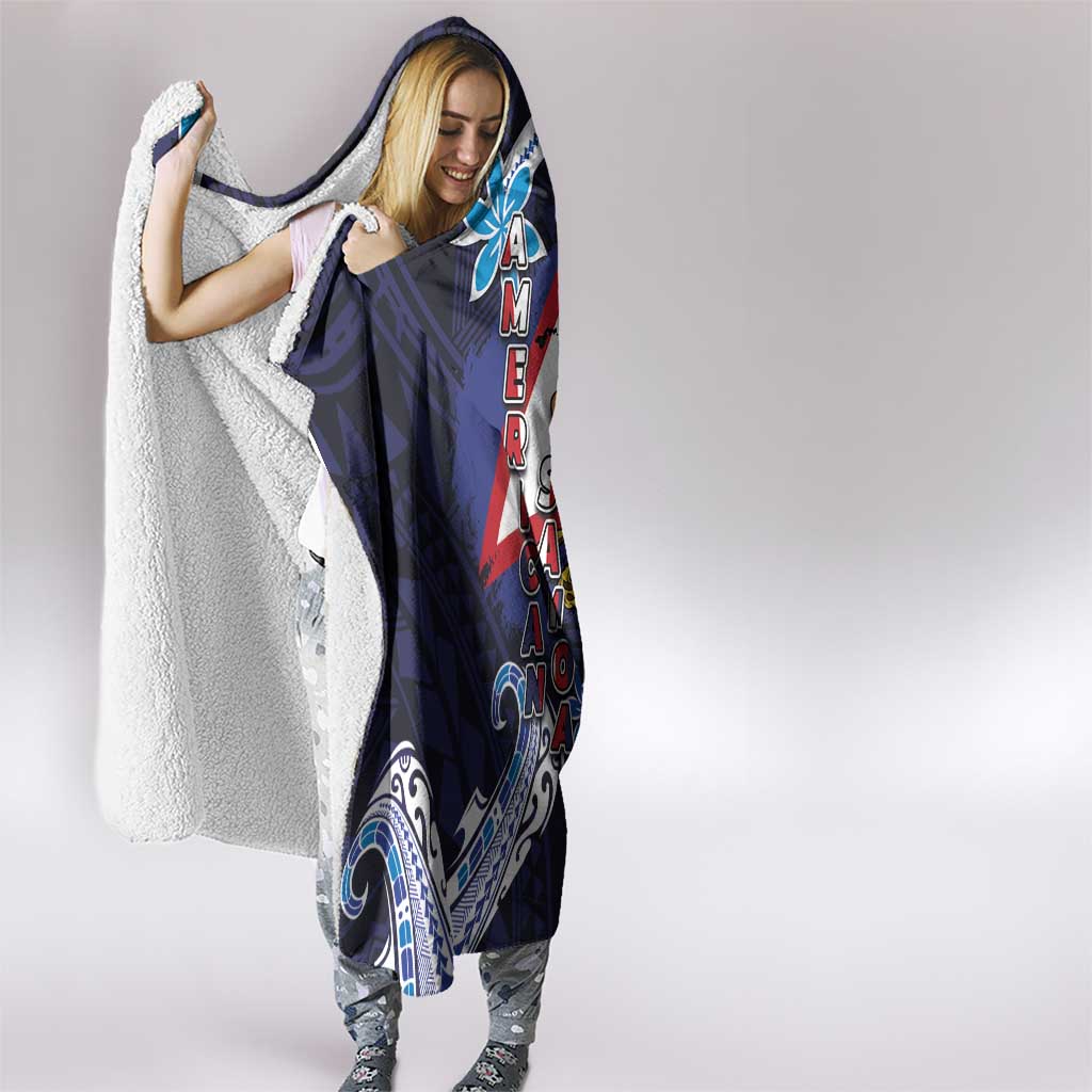 American Samoa Flag Day Hooded Blanket Bald Eagle with Uatogi and Fue - Polynesian and Floral Tribal Tattoo LT03 - Polynesian Pride
