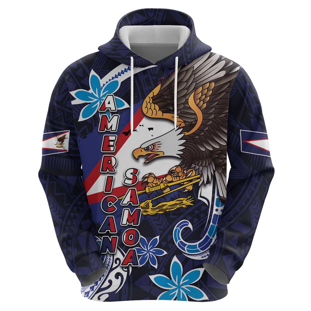 American Samoa Flag Day Hoodie Bald Eagle with Uatogi and Fue - Polynesian and Floral Tribal Tattoo LT03 - Polynesian Pride
