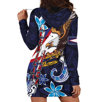 American Samoa Flag Day Hoodie Dress Bald Eagle with Uatogi and Fue - Polynesian and Floral Tribal Tattoo LT03 - Polynesian Pride
