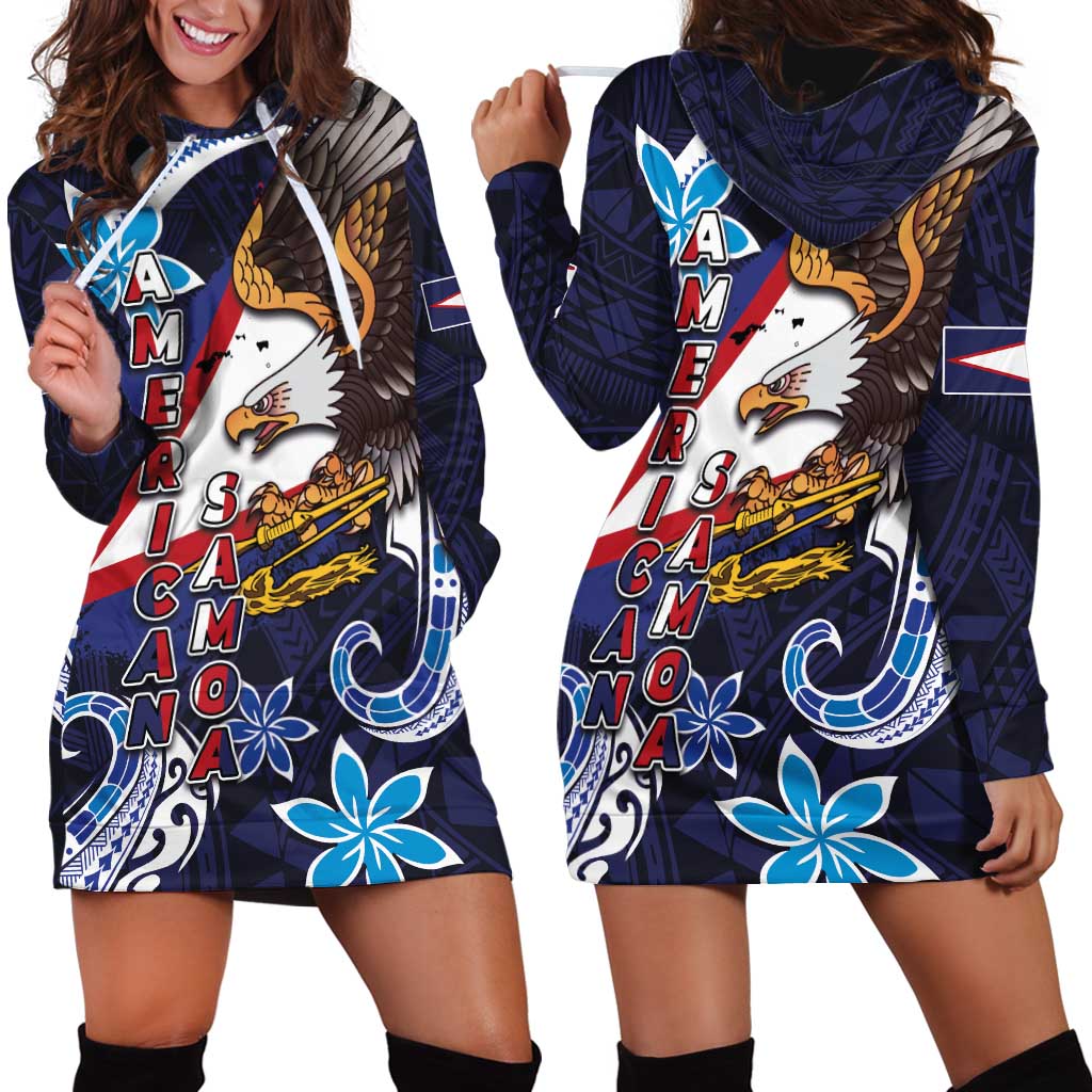 American Samoa Flag Day Hoodie Dress Bald Eagle with Uatogi and Fue - Polynesian and Floral Tribal Tattoo LT03 - Polynesian Pride