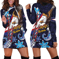 American Samoa Flag Day Hoodie Dress Bald Eagle with Uatogi and Fue - Polynesian and Floral Tribal Tattoo LT03 - Polynesian Pride