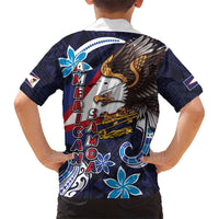American Samoa Flag Day Kid Hawaiian Shirt Bald Eagle with Uatogi and Fue - Polynesian and Floral Tribal Tattoo LT03 - Polynesian Pride