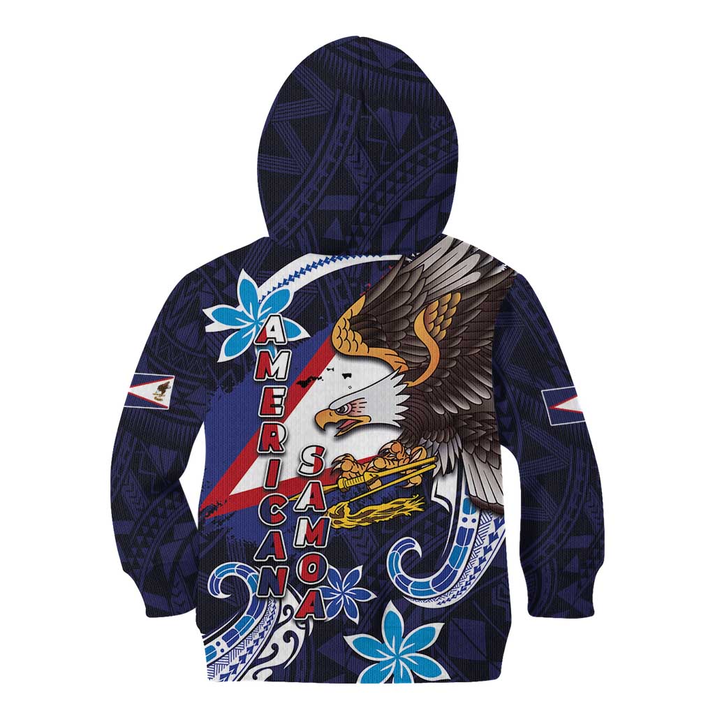 American Samoa Flag Day Kid Hoodie Bald Eagle with Uatogi and Fue - Polynesian and Floral Tribal Tattoo LT03 - Polynesian Pride