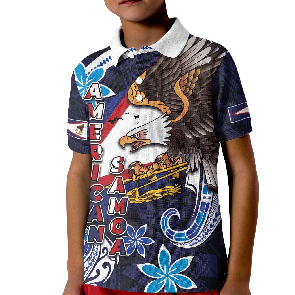 American Samoa Flag Day Kid Polo Shirt Bald Eagle with Uatogi and Fue - Polynesian and Floral Tribal Tattoo LT03 Kid Navy - Polynesian Pride