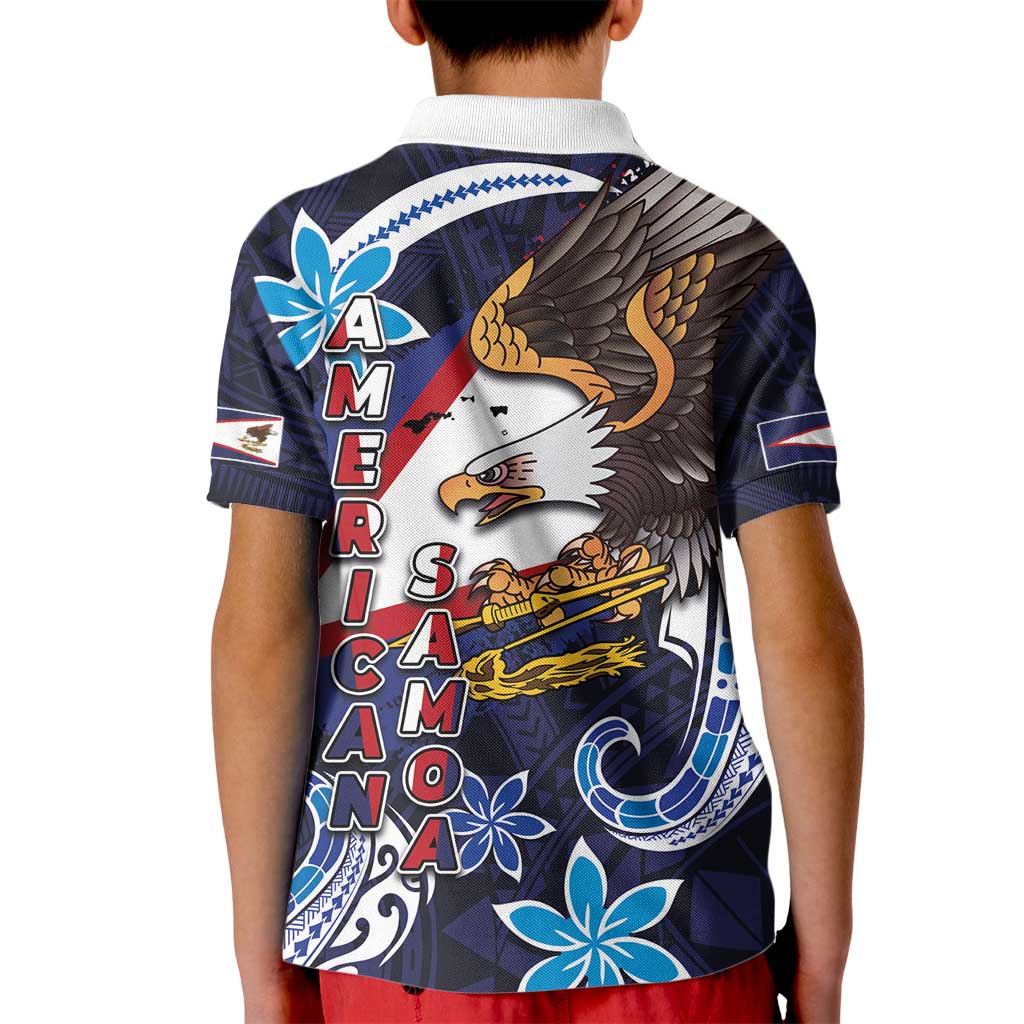 American Samoa Flag Day Kid Polo Shirt Bald Eagle with Uatogi and Fue - Polynesian and Floral Tribal Tattoo LT03 - Polynesian Pride