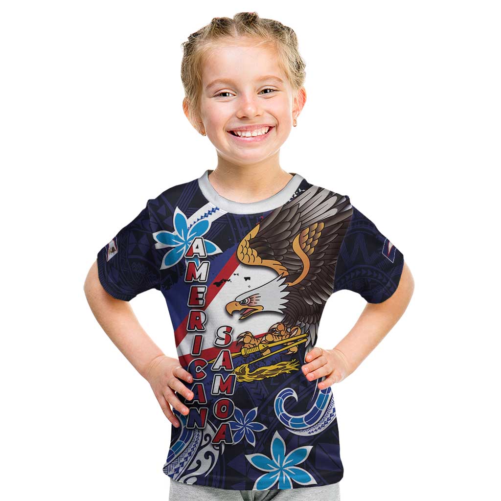 American Samoa Flag Day Kid T Shirt Bald Eagle with Uatogi and Fue - Polynesian and Floral Tribal Tattoo LT03 Navy - Polynesian Pride