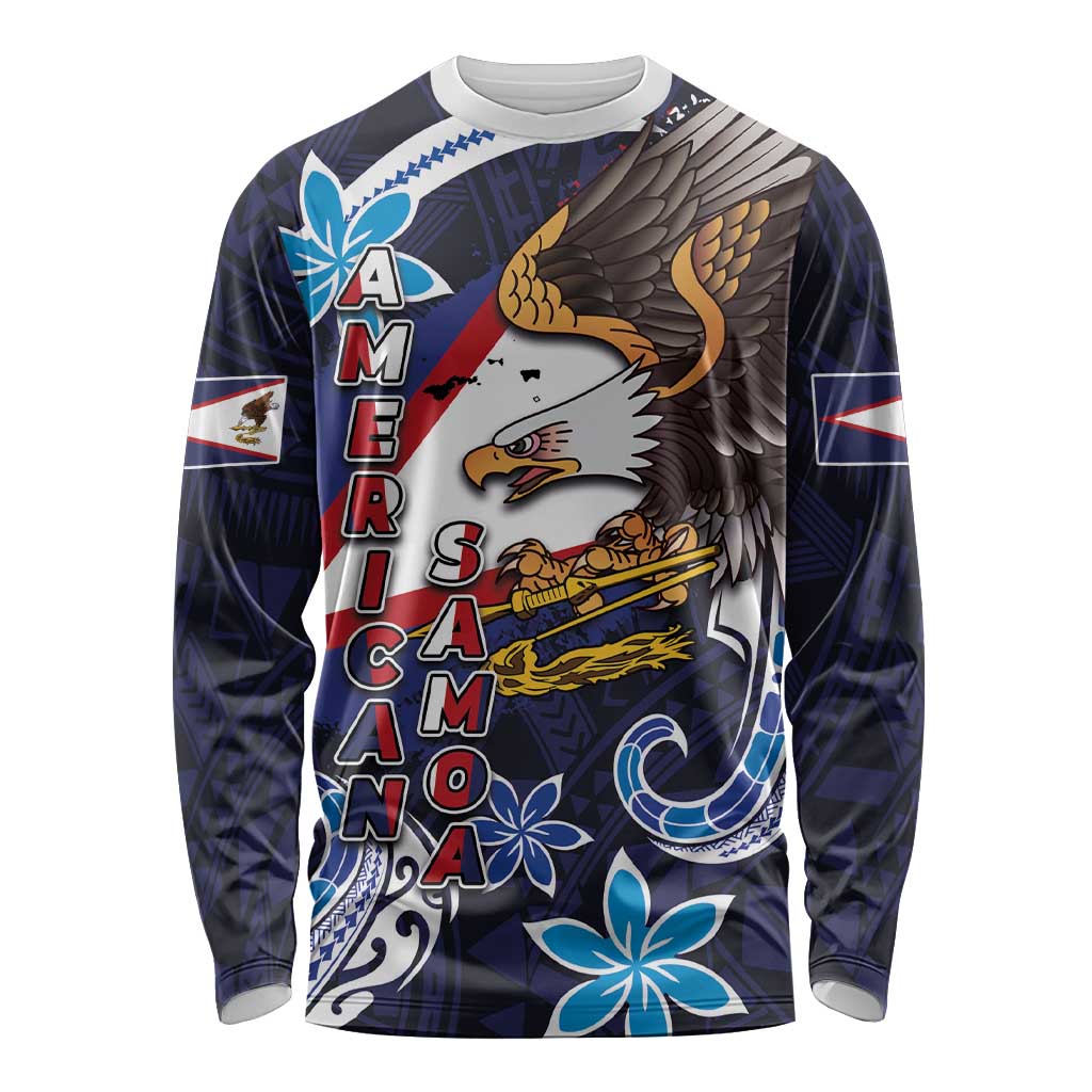 American Samoa Flag Day Long Sleeve Shirt Bald Eagle with Uatogi and Fue - Polynesian and Floral Tribal Tattoo LT03 Unisex Navy - Polynesian Pride