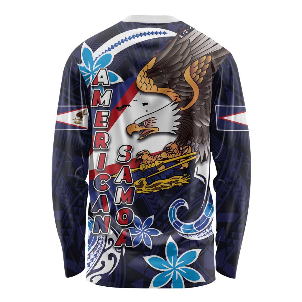 American Samoa Flag Day Long Sleeve Shirt Bald Eagle with Uatogi and Fue - Polynesian and Floral Tribal Tattoo LT03 - Polynesian Pride