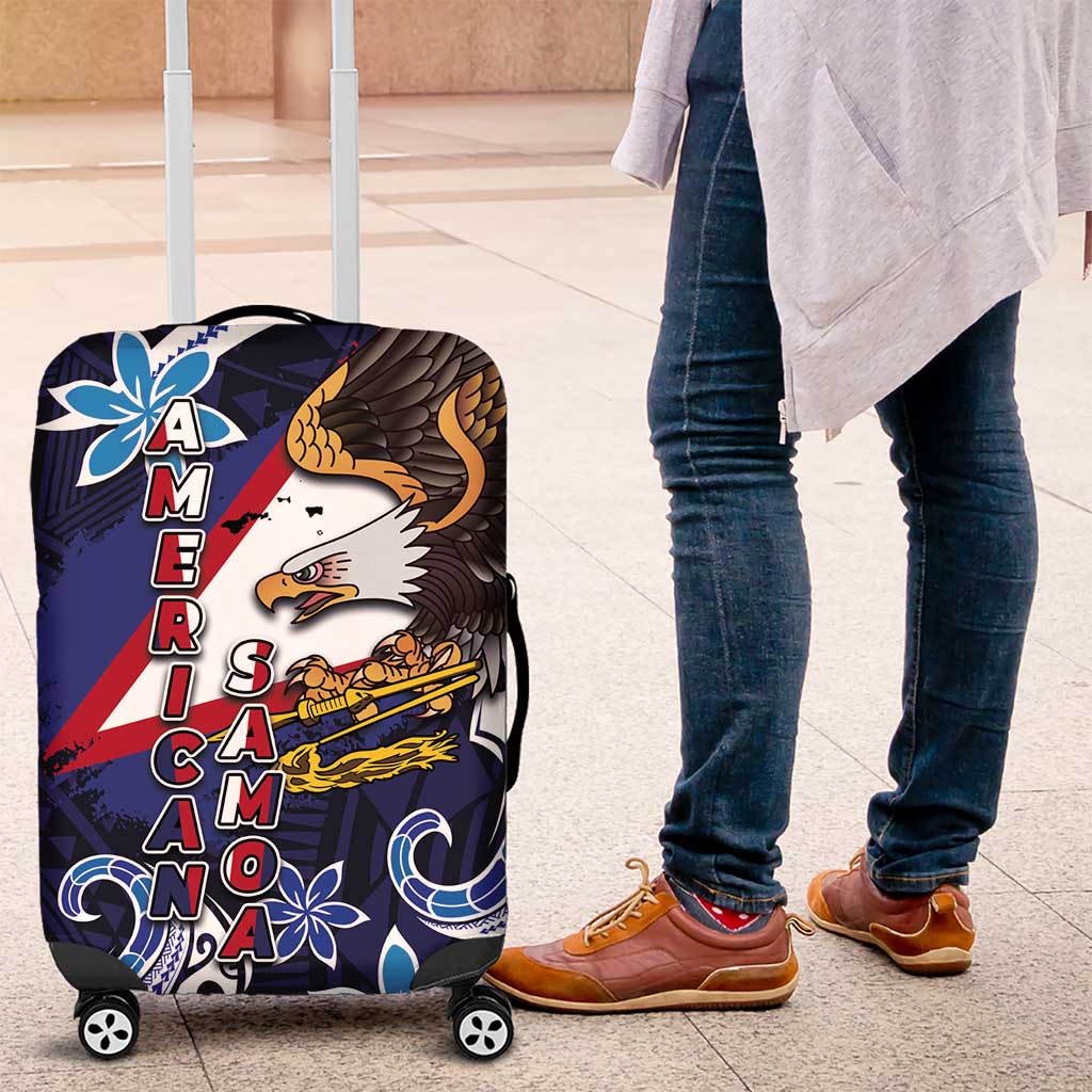 American Samoa Flag Day Luggage Cover Bald Eagle with Uatogi and Fue - Polynesian and Floral Tribal Tattoo LT03 Navy - Polynesian Pride