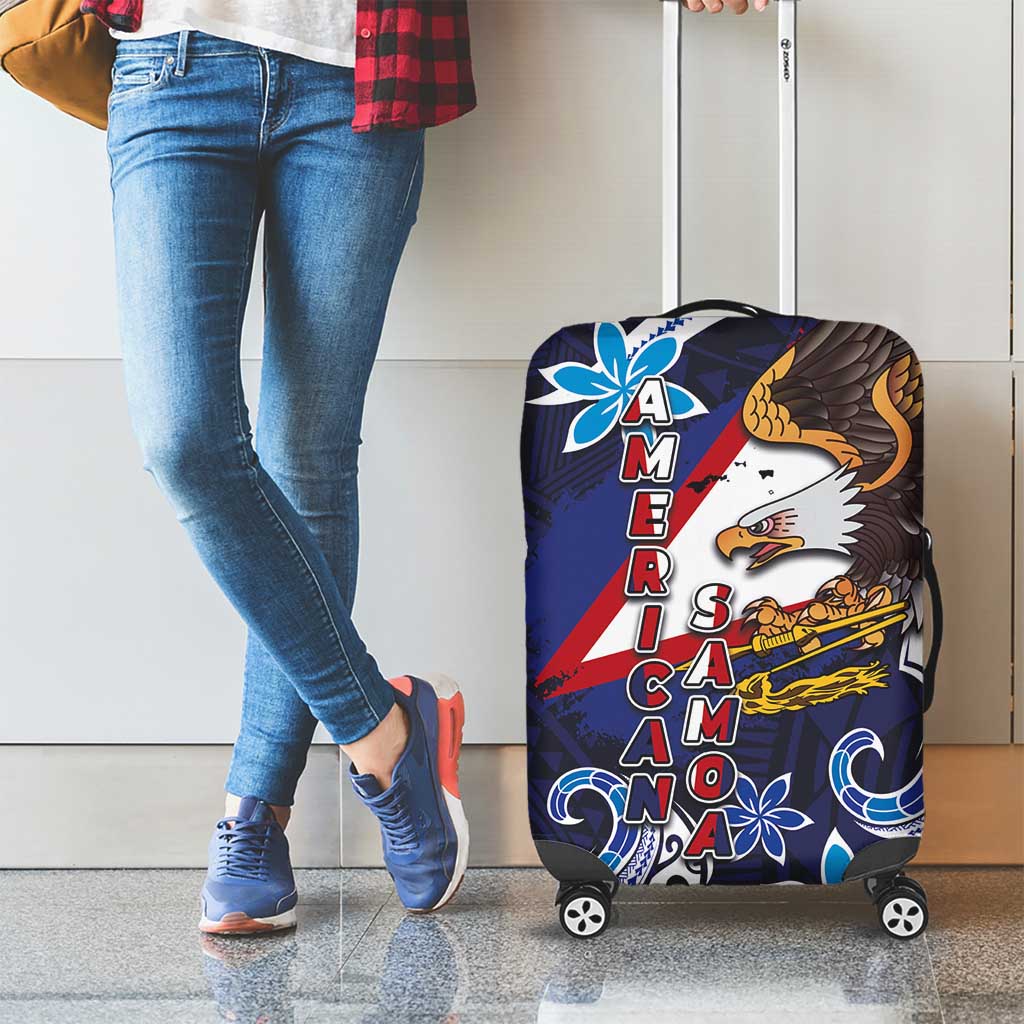 American Samoa Flag Day Luggage Cover Bald Eagle with Uatogi and Fue - Polynesian and Floral Tribal Tattoo LT03 - Polynesian Pride