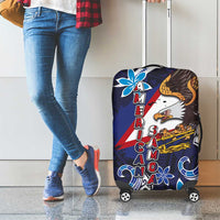 American Samoa Flag Day Luggage Cover Bald Eagle with Uatogi and Fue - Polynesian and Floral Tribal Tattoo LT03 - Polynesian Pride