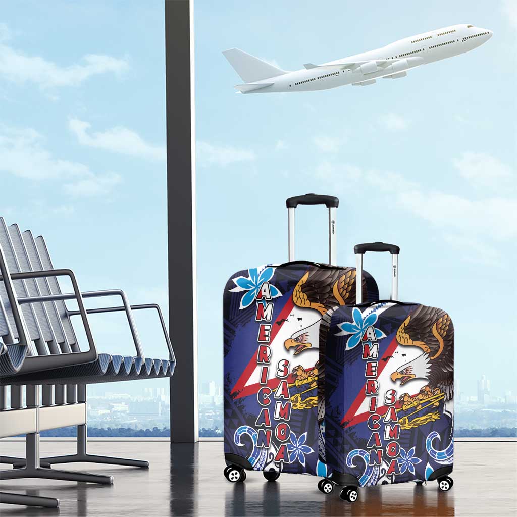 American Samoa Flag Day Luggage Cover Bald Eagle with Uatogi and Fue - Polynesian and Floral Tribal Tattoo LT03 - Polynesian Pride