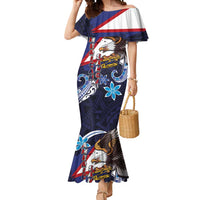 American Samoa Flag Day Mermaid Dress Bald Eagle with Uatogi and Fue - Polynesian and Floral Tribal Tattoo LT03 Women Navy - Polynesian Pride