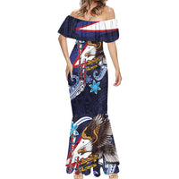 American Samoa Flag Day Mermaid Dress Bald Eagle with Uatogi and Fue - Polynesian and Floral Tribal Tattoo LT03 - Polynesian Pride