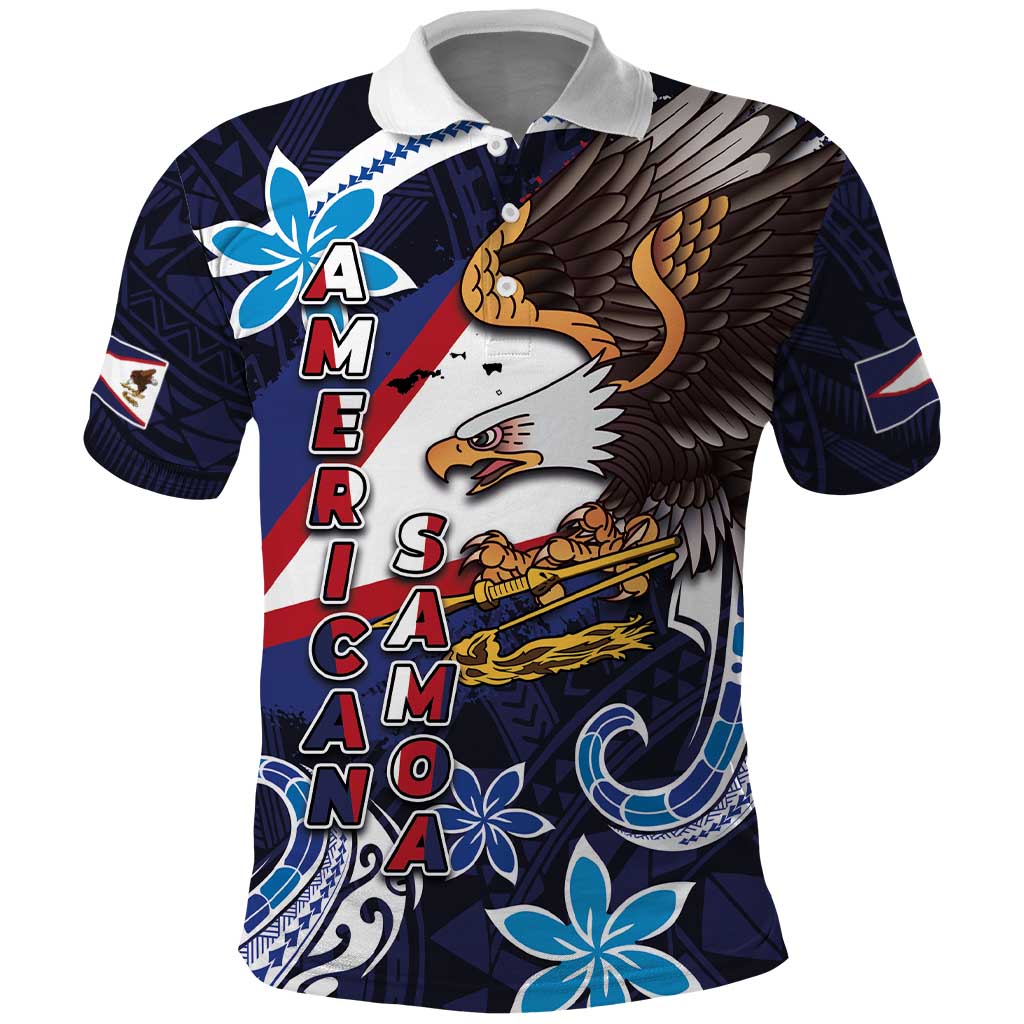 American Samoa Flag Day Polo Shirt Bald Eagle with Uatogi and Fue - Polynesian and Floral Tribal Tattoo LT03 Navy - Polynesian Pride
