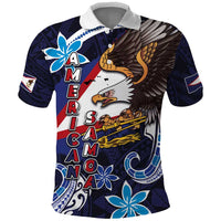 American Samoa Flag Day Polo Shirt Bald Eagle with Uatogi and Fue - Polynesian and Floral Tribal Tattoo LT03 Navy - Polynesian Pride
