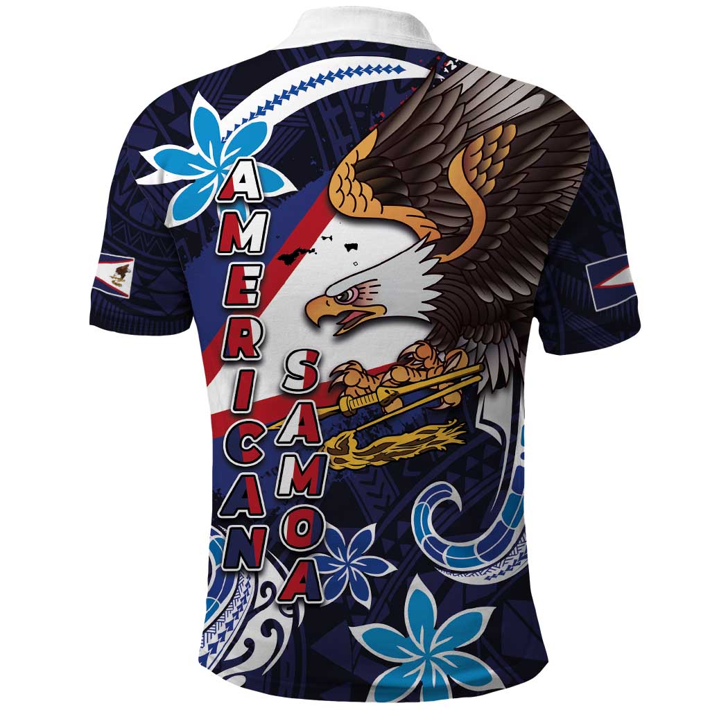 American Samoa Flag Day Polo Shirt Bald Eagle with Uatogi and Fue - Polynesian and Floral Tribal Tattoo LT03 - Polynesian Pride