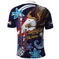 American Samoa Flag Day Polo Shirt Bald Eagle with Uatogi and Fue - Polynesian and Floral Tribal Tattoo LT03 - Polynesian Pride