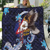 American Samoa Flag Day Quilt Bald Eagle with Uatogi and Fue - Polynesian and Floral Tribal Tattoo LT03 Navy - Polynesian Pride