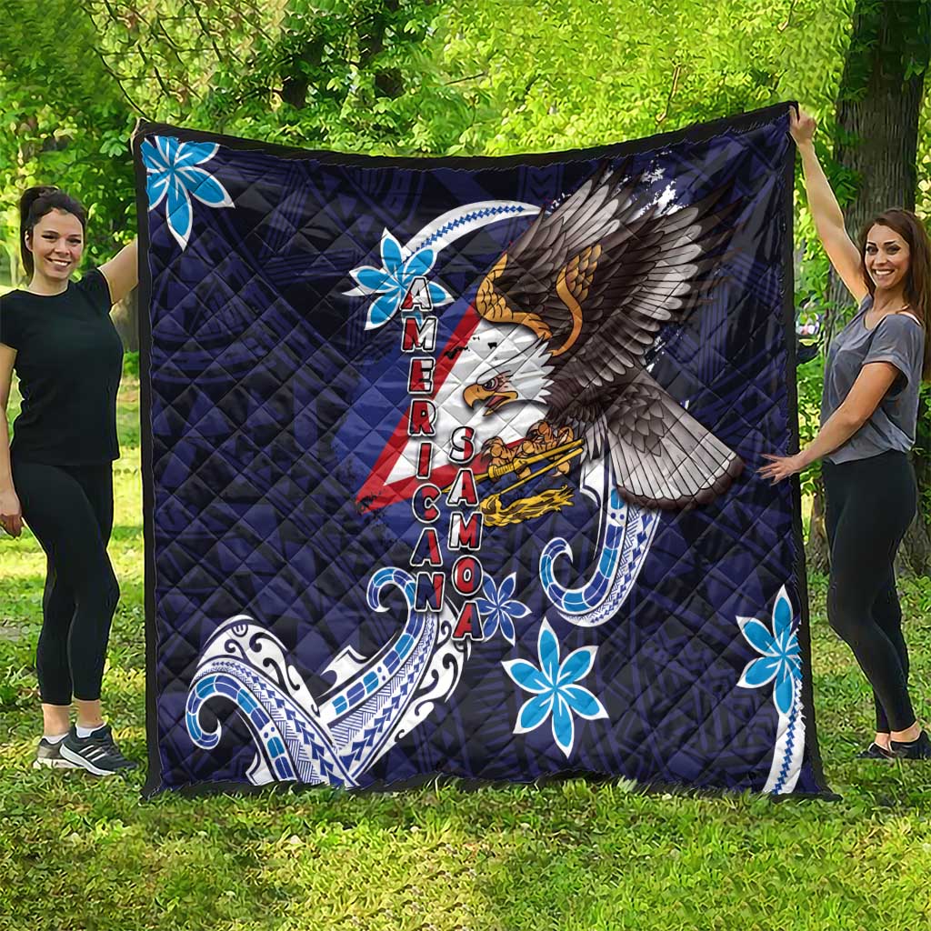 American Samoa Flag Day Quilt Bald Eagle with Uatogi and Fue - Polynesian and Floral Tribal Tattoo LT03 - Polynesian Pride