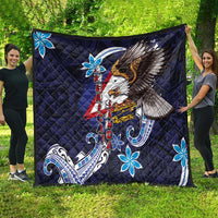 American Samoa Flag Day Quilt Bald Eagle with Uatogi and Fue - Polynesian and Floral Tribal Tattoo LT03 - Polynesian Pride