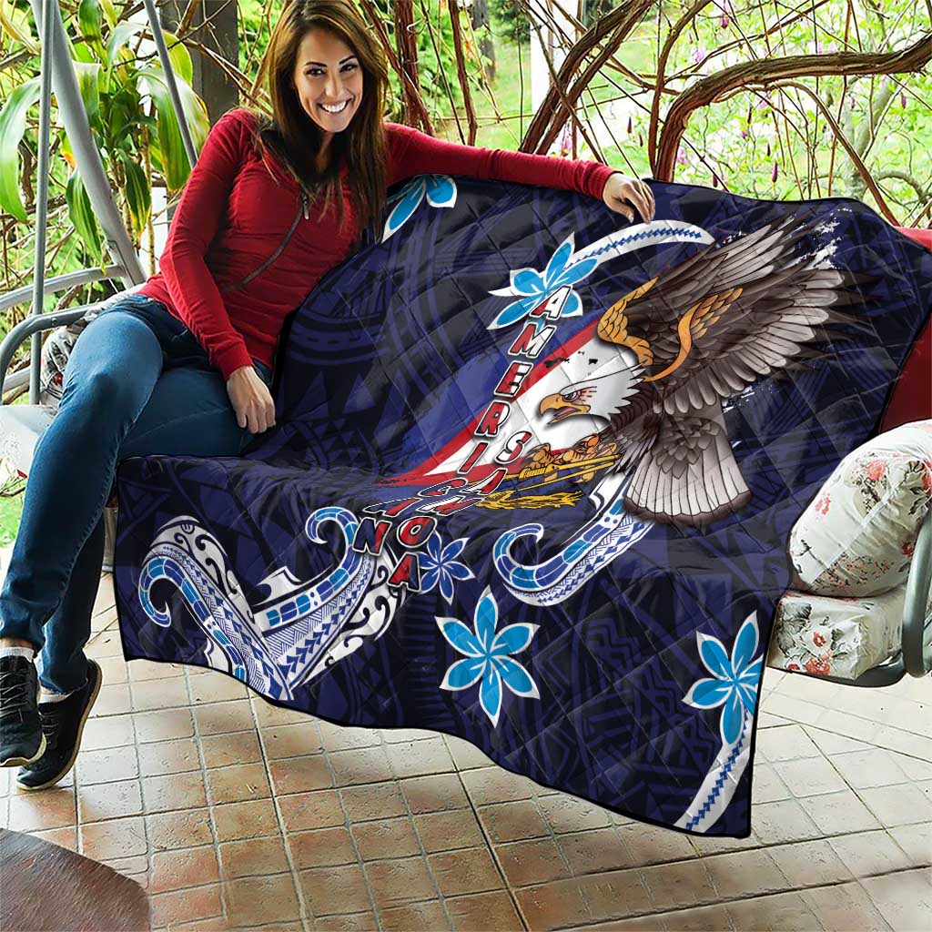 American Samoa Flag Day Quilt Bald Eagle with Uatogi and Fue - Polynesian and Floral Tribal Tattoo LT03 - Polynesian Pride