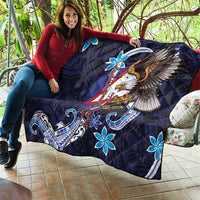 American Samoa Flag Day Quilt Bald Eagle with Uatogi and Fue - Polynesian and Floral Tribal Tattoo LT03 - Polynesian Pride