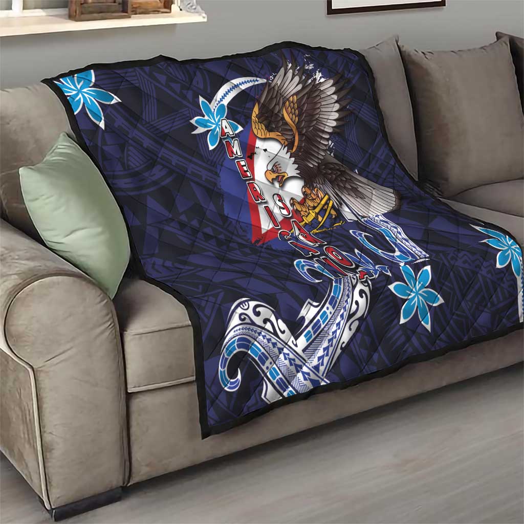 American Samoa Flag Day Quilt Bald Eagle with Uatogi and Fue - Polynesian and Floral Tribal Tattoo LT03 - Polynesian Pride