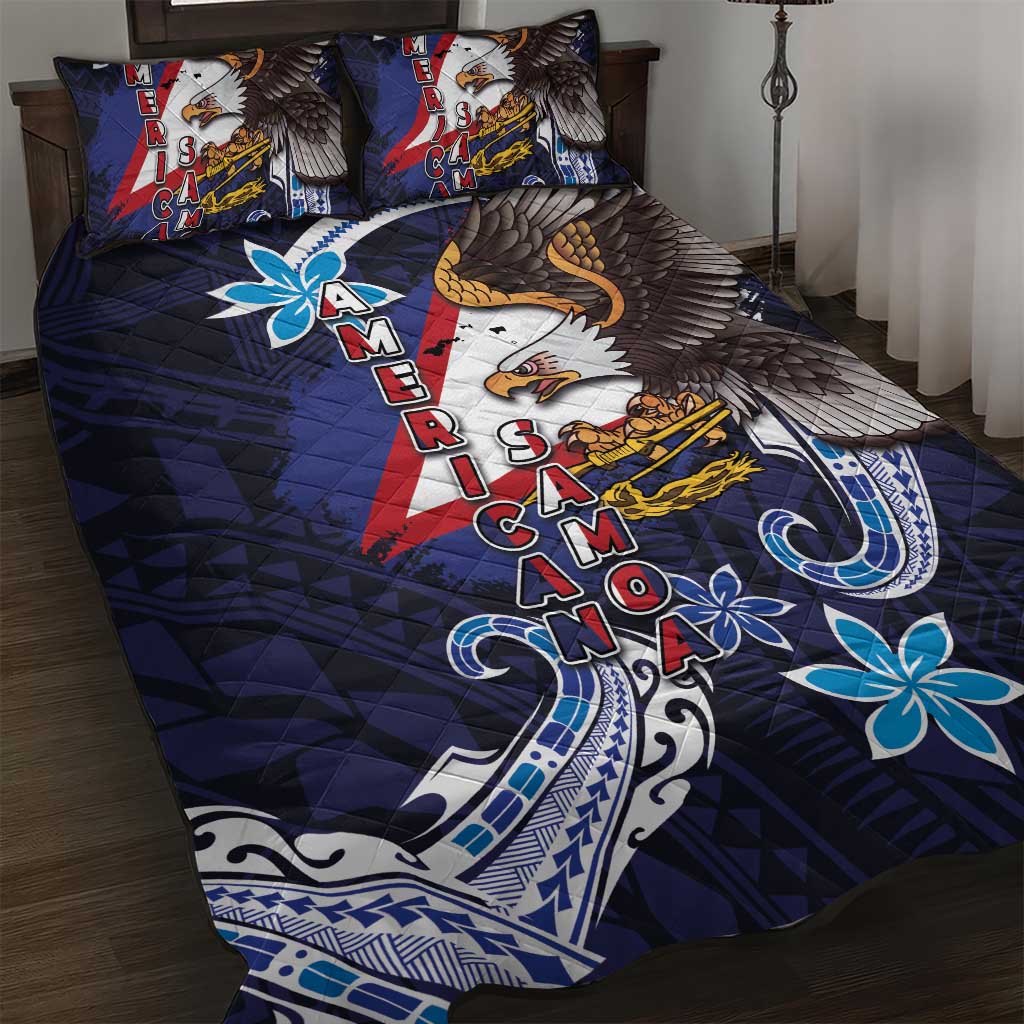 American Samoa Flag Day Quilt Bed Set Bald Eagle with Uatogi and Fue - Polynesian and Floral Tribal Tattoo LT03 Navy - Polynesian Pride
