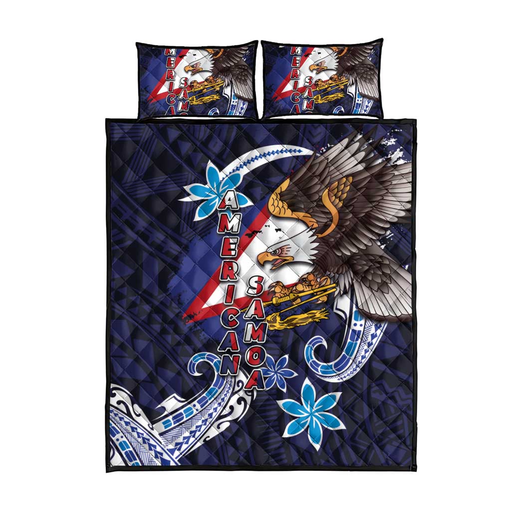 American Samoa Flag Day Quilt Bed Set Bald Eagle with Uatogi and Fue - Polynesian and Floral Tribal Tattoo LT03 - Polynesian Pride