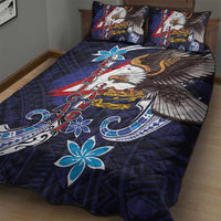 American Samoa Flag Day Quilt Bed Set Bald Eagle with Uatogi and Fue - Polynesian and Floral Tribal Tattoo LT03 - Polynesian Pride