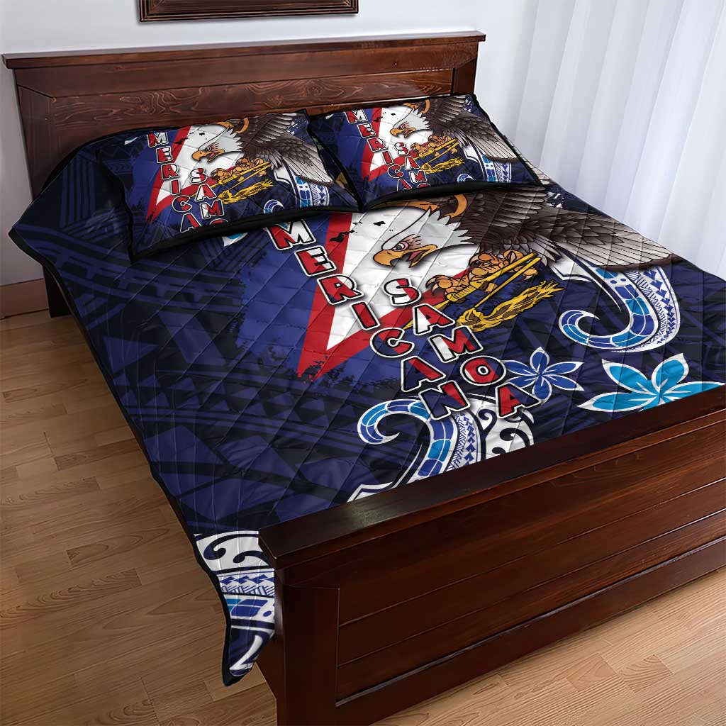 American Samoa Flag Day Quilt Bed Set Bald Eagle with Uatogi and Fue - Polynesian and Floral Tribal Tattoo LT03 - Polynesian Pride