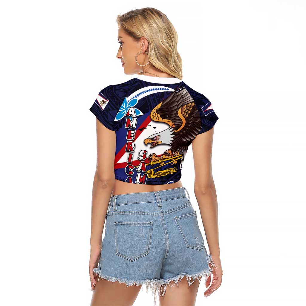 American Samoa Flag Day Raglan Cropped T Shirt Bald Eagle with Uatogi and Fue - Polynesian and Floral Tribal Tattoo LT03 - Polynesian Pride