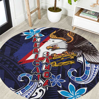 American Samoa Flag Day Round Carpet Bald Eagle with Uatogi and Fue - Polynesian and Floral Tribal Tattoo LT03 Navy - Polynesian Pride