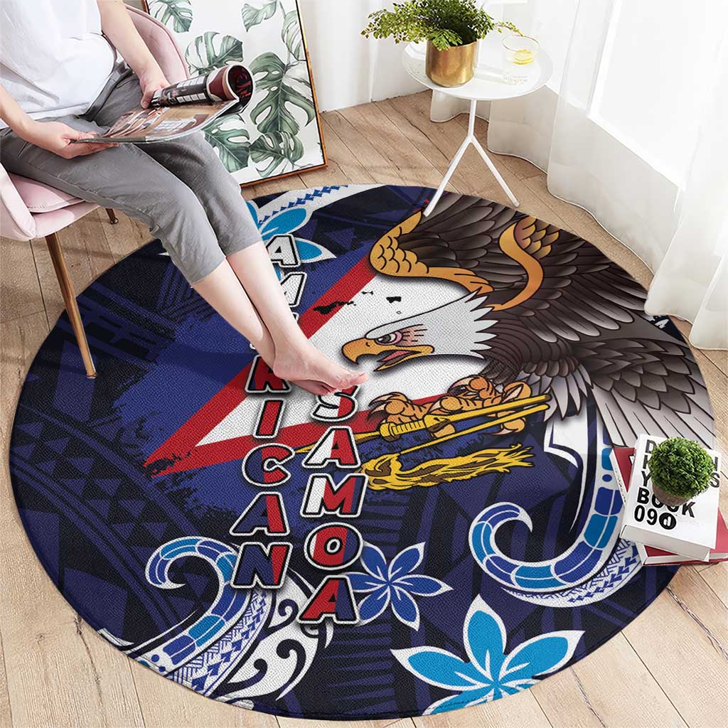 American Samoa Flag Day Round Carpet Bald Eagle with Uatogi and Fue - Polynesian and Floral Tribal Tattoo LT03 - Polynesian Pride