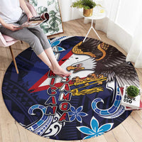 American Samoa Flag Day Round Carpet Bald Eagle with Uatogi and Fue - Polynesian and Floral Tribal Tattoo LT03 - Polynesian Pride