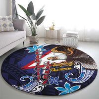 American Samoa Flag Day Round Carpet Bald Eagle with Uatogi and Fue - Polynesian and Floral Tribal Tattoo LT03 - Polynesian Pride