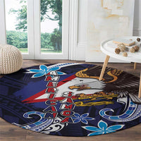American Samoa Flag Day Round Carpet Bald Eagle with Uatogi and Fue - Polynesian and Floral Tribal Tattoo LT03 - Polynesian Pride