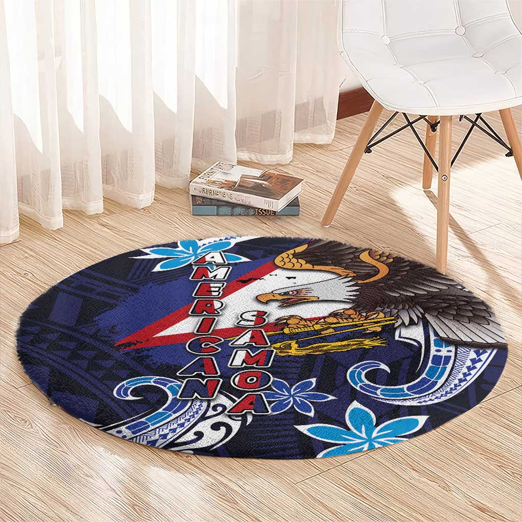 American Samoa Flag Day Round Carpet Bald Eagle with Uatogi and Fue - Polynesian and Floral Tribal Tattoo LT03 - Polynesian Pride