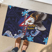 American Samoa Flag Day Rubber Doormat Bald Eagle with Uatogi and Fue - Polynesian and Floral Tribal Tattoo LT03 - Polynesian Pride