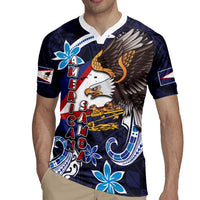 American Samoa Flag Day Rugby Jersey Bald Eagle with Uatogi and Fue - Polynesian and Floral Tribal Tattoo LT03 - Polynesian Pride