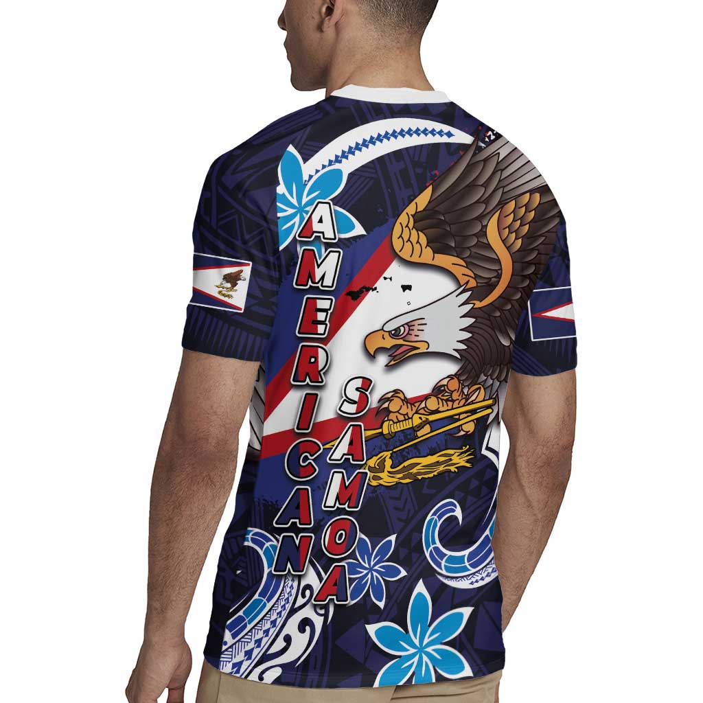 American Samoa Flag Day Rugby Jersey Bald Eagle with Uatogi and Fue - Polynesian and Floral Tribal Tattoo LT03 - Polynesian Pride