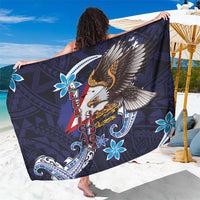 American Samoa Flag Day Sarong Bald Eagle with Uatogi and Fue - Polynesian and Floral Tribal Tattoo LT03 One Size 44 x 66 inches Navy - Polynesian Pride