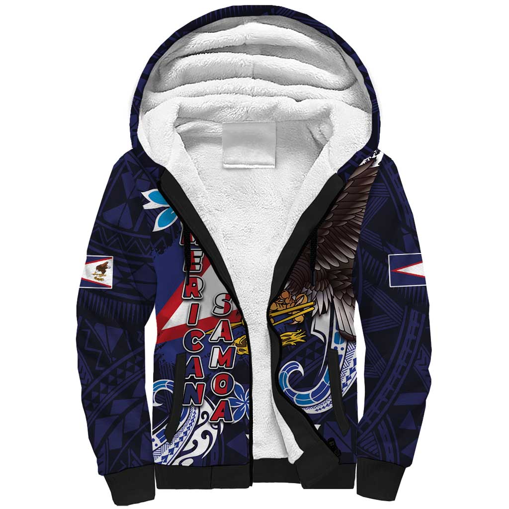 American Samoa Flag Day Sherpa Hoodie Bald Eagle with Uatogi and Fue - Polynesian and Floral Tribal Tattoo LT03 Unisex Navy - Polynesian Pride