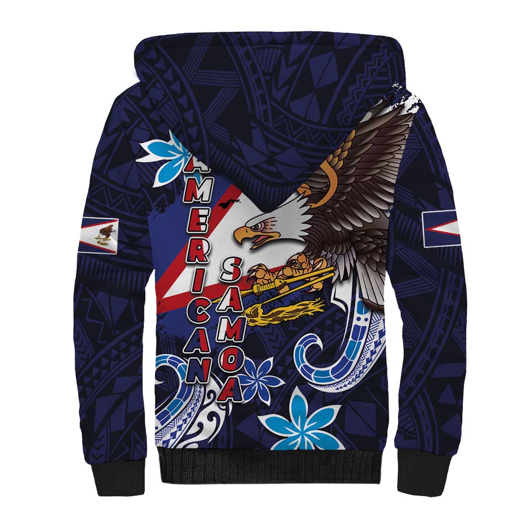 American Samoa Flag Day Sherpa Hoodie Bald Eagle with Uatogi and Fue - Polynesian and Floral Tribal Tattoo LT03 - Polynesian Pride