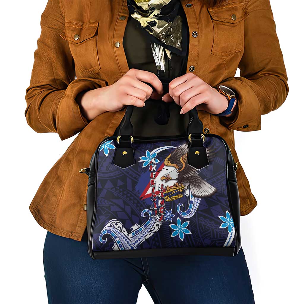 American Samoa Flag Day Shoulder Handbag Bald Eagle with Uatogi and Fue - Polynesian and Floral Tribal Tattoo LT03 - Polynesian Pride