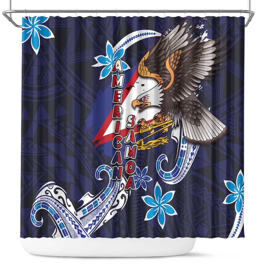 American Samoa Flag Day Shower Curtain Bald Eagle with Uatogi and Fue - Polynesian and Floral Tribal Tattoo LT03 Navy - Polynesian Pride