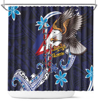 American Samoa Flag Day Shower Curtain Bald Eagle with Uatogi and Fue - Polynesian and Floral Tribal Tattoo LT03 Navy - Polynesian Pride